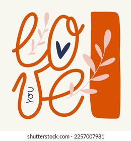 Modern Valentine's day vertical flyer or poster template. Love hand drawn trendy illustration.