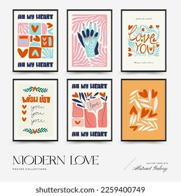 Modern Valentine's day vertical flyer or poster template. Love hand drawn trendy illustration.
