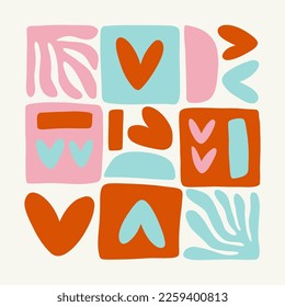 Modern Valentine's day vertical flyer or poster template. Love hand drawn trendy illustration.