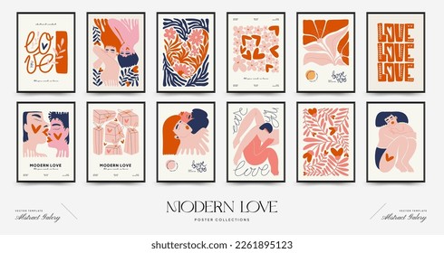 Modern Valentine's day vertical flyer or poster template. Love hand drawn trendy illustration.