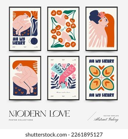 Modern Valentine's day vertical flyer or poster template. Love hand drawn trendy illustration.