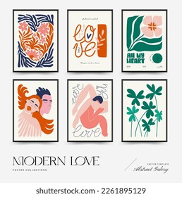 Modern Valentine's day vertical flyer or poster template. Love hand drawn trendy illustration.