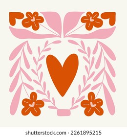 Modern Valentine's day vertical flyer or poster template. Love hand drawn trendy illustration.