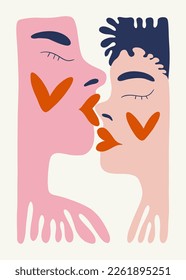 Modern Valentine's day vertical flyer or poster template. Love hand drawn trendy illustration.