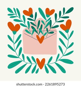 Modern Valentine's day vertical flyer or poster template. Love hand drawn trendy illustration.