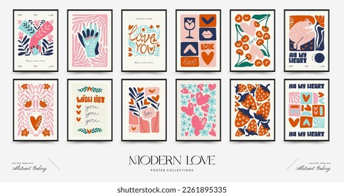 Modern Valentine's day vertical flyer or poster template. Love hand drawn trendy illustration.