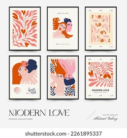 Modern Valentine's day vertical flyer or poster template. Love hand drawn trendy illustration.