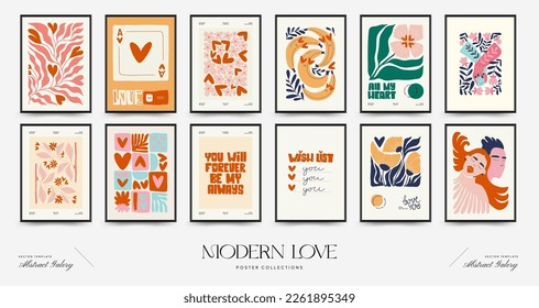 Modern Valentine's day vertical flyer or poster template. Love hand drawn trendy illustration.