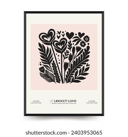 Modern Valentine's day vertical flyer or poster template. Love hand drawn trendy illustration.