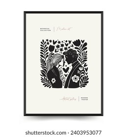 Modern Valentine's day vertical flyer or poster template. Love hand drawn trendy illustration.