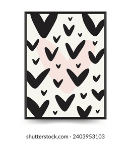 Modern Valentine's day vertical flyer or poster template. Love hand drawn trendy illustration.