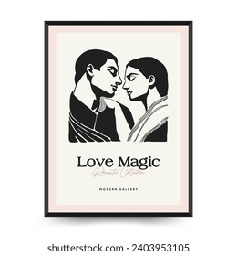 Modern Valentine's day vertical flyer or poster template. Love hand drawn trendy illustration.