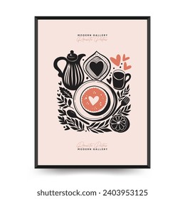 Modern Valentine's day vertical flyer or poster template. Love hand drawn trendy illustration.