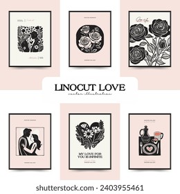 Modern Valentine's day vertical flyer or poster template. Love hand drawn trendy illustration.