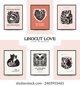 Modern Valentine's day vertical flyer or poster template. Love hand drawn trendy illustration.