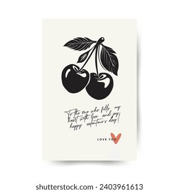 Modern Valentine's day vertical flyer, postcard or poster template. Love hand drawn trendy illustration.