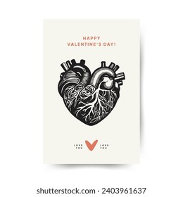 Modern Valentine's day vertical flyer, postcard or poster template. Love hand drawn trendy illustration.