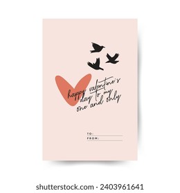 Modern Valentine's day vertical flyer, postcard or poster template. Love hand drawn trendy illustration.