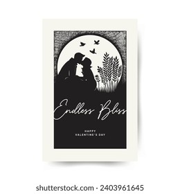 Modern Valentine's day vertical flyer, postcard or poster template. Love hand drawn trendy illustration.