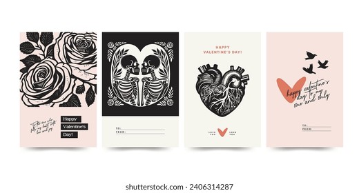 Modern Valentine's day vertical flyer, postcard or poster template. Love hand drawn trendy illustration.