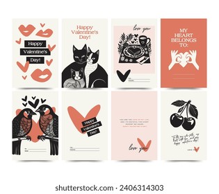 Volante vertical, postal o plantilla de afiches del día de San Valentín moderno. Ilustración de moda dibujada a mano con amor.
