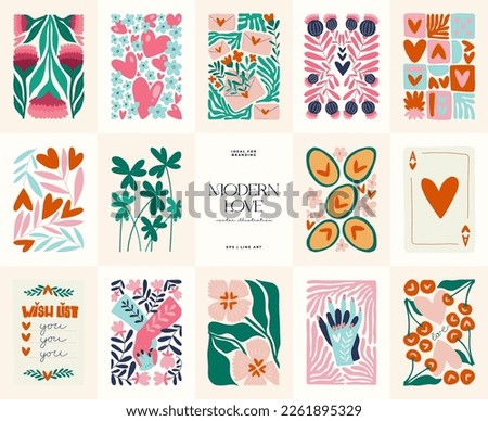 Modern Valentine's day vertical flyer or poster template. Love hand drawn trendy illustration.
