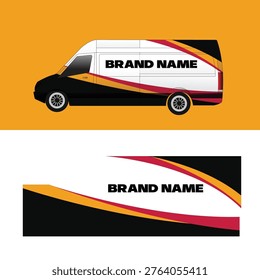  Modern Van Livery Design, Professional Vehicle Wrap Branding, Black Orange and Maroon Decal Sticker