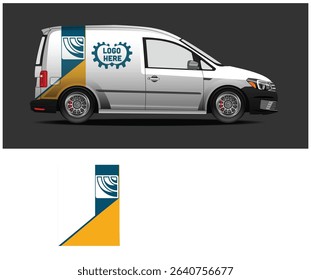 Modern van wrap design template with blue, gold, and white color scheme. Perfect for a business or company vehicle.