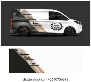 Modern van wrap design template with interior room scenes and logo space. Ideal for renovation or home improvement businesses.