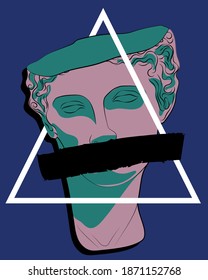 Modern vaporwave pop art greek statue illustration with geometric triangle - Abstract graphic colorful sculpture print for tee - t shirt and poster