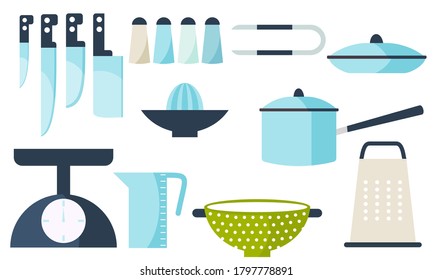 Modern various kitchen tools flat icon set logo