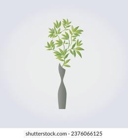 Modern Vase with Green Bamboo Branches Interior Decoration Home Silhouette