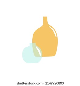 Moderne Vasen Vektorgrafik mit farbigen Glasflaschen und Gläsern transparent. Ikebana minimalistischer Hintergrund. Trenddruck für Paketmarken, Social Media, Gruß