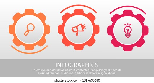 Modern vector 3D illustration. Infographic gears template with three elements, icons. Designed for business, presentations, web design, interface, workflow layout, diagrams with 3 steps