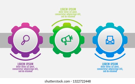 Modern vector 3D illustration. Infographic gears template with three elements, icons. Designed for business, presentations, web design, interface, workflow layout, diagrams with 3 steps.