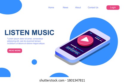 Modern vector 3d isometric illustration. Cover concept for web site or mobile music site,application. Landing page template. EPS
