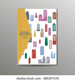 Modern Vector Abstract A4 Brochure, Book, Flyer Design Template With Colorful Buildings Background