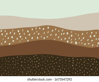 Modern vector abstract background. Brown, beige and mint striped background. Abstract hills, waves, mountains