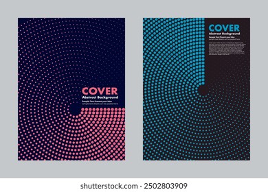 Modern vector abstract background with circles halftone dots pattern fading to dark background. This design features a dynamic swirl, for cover, wallpaper, posters. Minimalist style