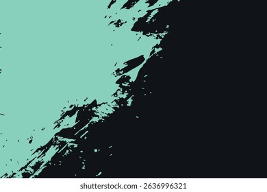 Modern vector abstract background. Cool mint green and black design with a rough, grunge-textured diagonal border, perfect for contemporary graphics.