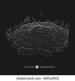 Modern vector abstract background like a splash object consists of wireframe and particles.