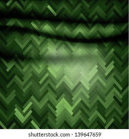 Modern vector abstract background. Ornate wavy curtain. Cloth with simple pattern. Futuristic mosaic and lights. Dark wallpaper with lights.