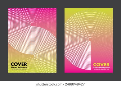 Modern vector abstract background with a vibrant gradient and halftone dot pattern. This design features a dynamic swirl of yellow and pink hues, for cover, wallpaper, posters. Minimalist style 