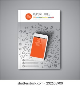 Folleto abstracto de vectores moderno / plantilla de diseño de libro / volante con smartphone