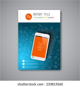 Modern Vector abstract brochure / book / flyer design template with smartphone