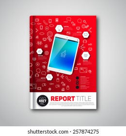 Modern Vector abstract brochure or book, flyer design template with smartphone