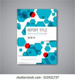 Folleto abstracto de vectores modernos / plantilla de diseño de libros / volantes con hexágonos azules y rojos
