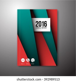 Modern Vector abstract brochure / book / flyer design template with teal and red paper