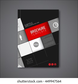 Modern Vector abstract brochure / book / flyer design template with big mosaic - dark red version