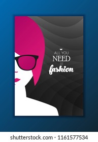 Modern Vector abstract brochure, report or flyer design template. Abstract portrait of young girl.